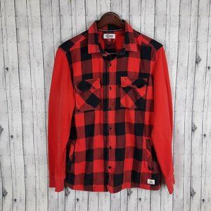 Tommy Hilfiger Denim Button Shirt Men's Medium Red Black Check Red Sleeve